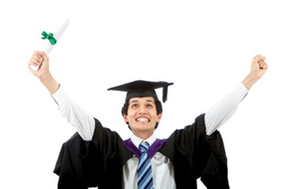 Student wearing cap and gown