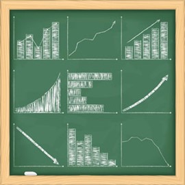 Chalkboard with graphs